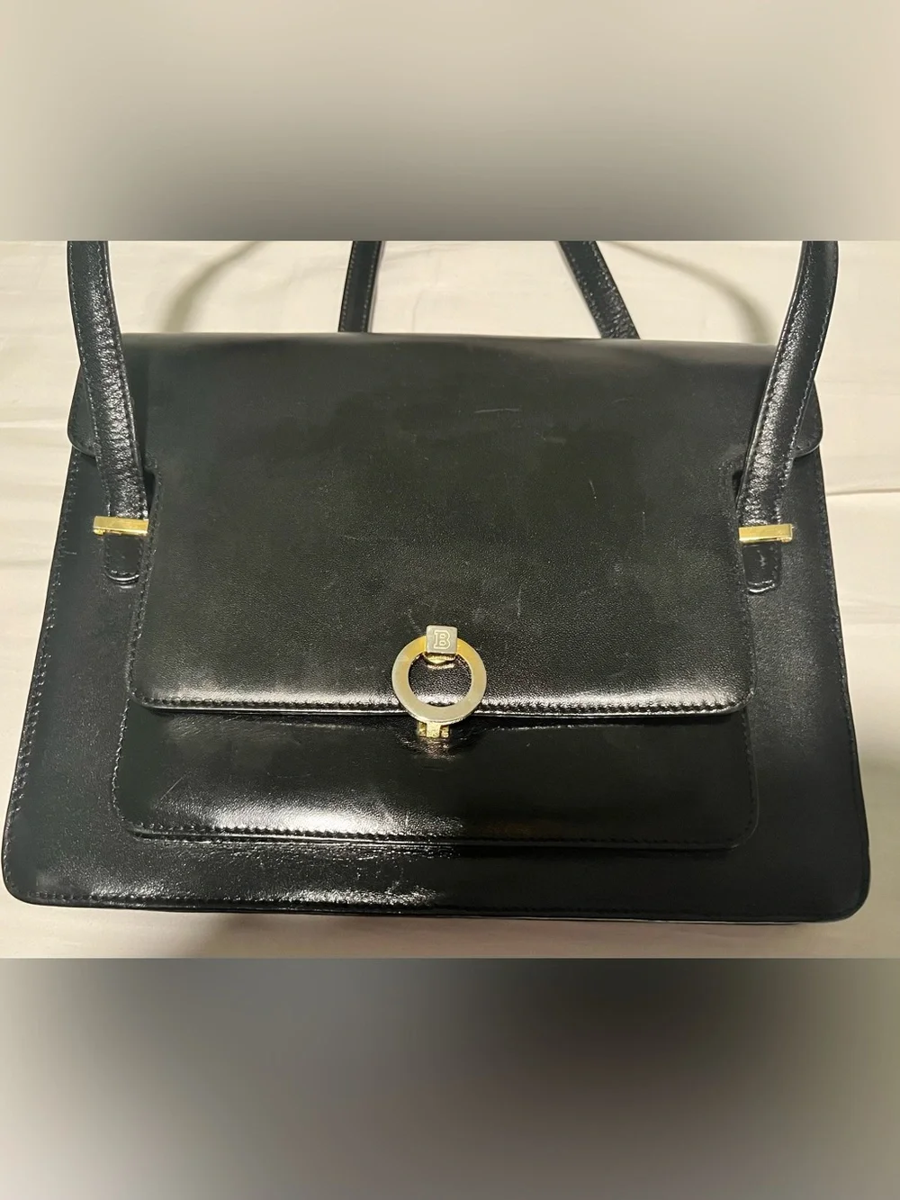 Bally Black Leather Women's Shoulder Bag with Gold Accent